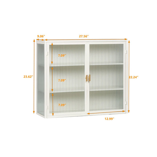 White glass-door wall cabinet with two doors, vertical glass panels, bathroom storage on Tampa Home & Garden Store