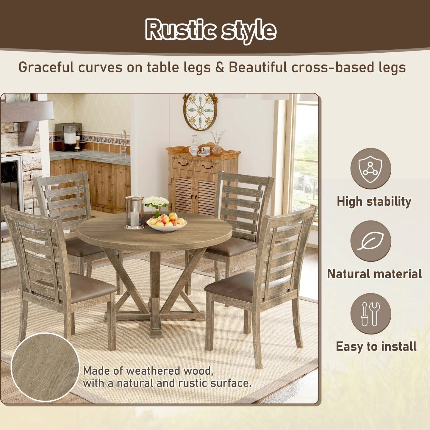 Set of 2 weathered wood dining chairs in rustic farmhouse style gray-brown finish on Tampa Home & Garden Store