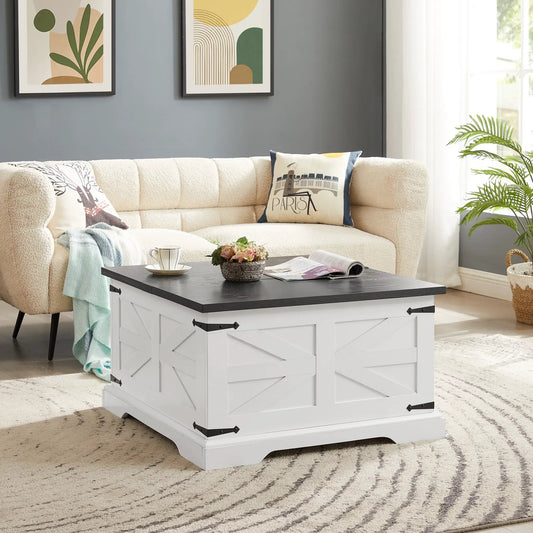 Farmhouse coffee table with white base and black top in barn design by VIP Digital Presence on Tampa Home & Garden Store