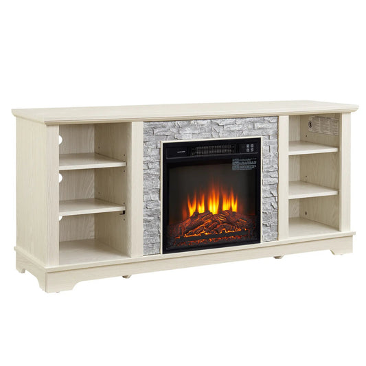 Mantel Electric Fireplace TV Media Stand White