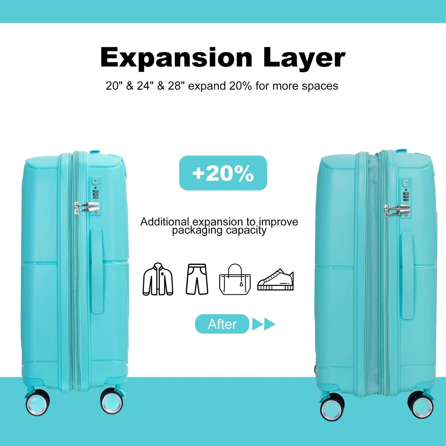 Expandable hardshell suitcase set with spinner wheels in turquoise, 2-piece travel luggage on Tampa Home & Garden Store