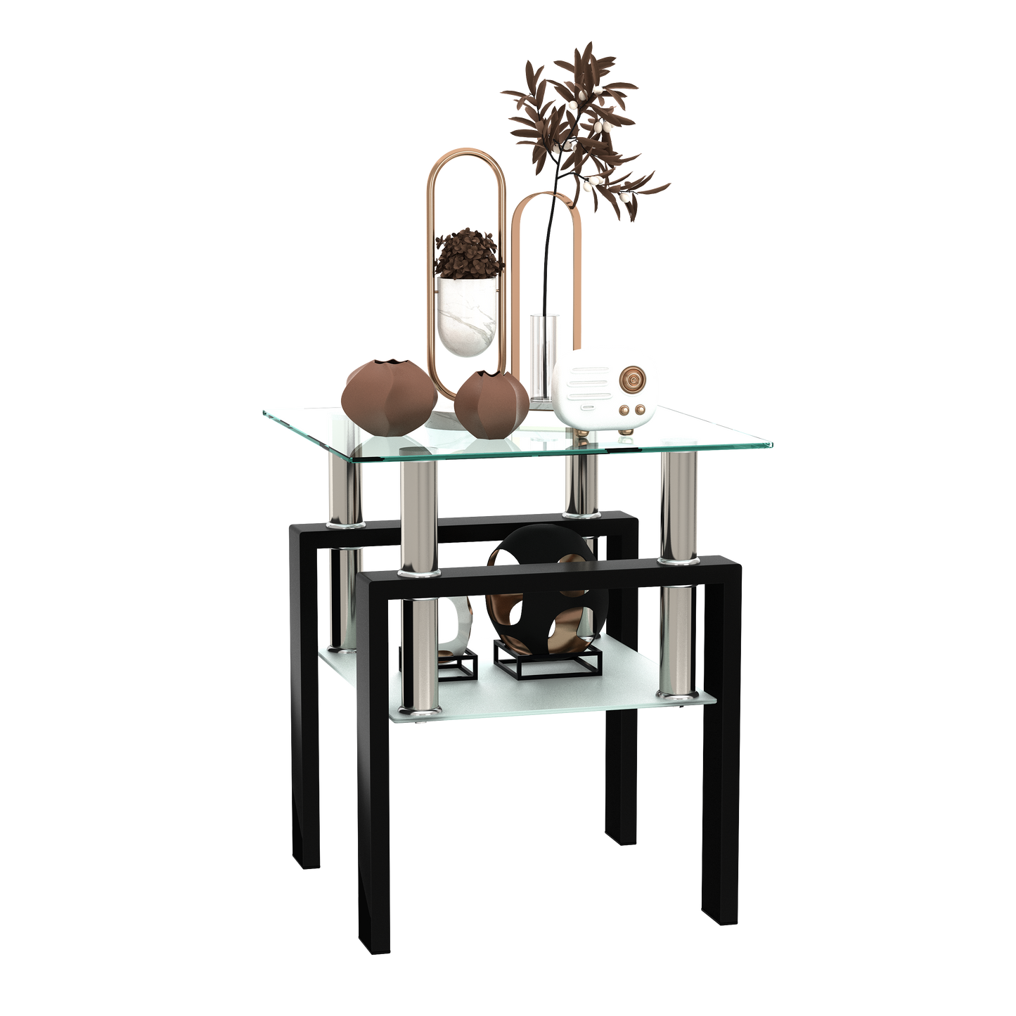 Tempered glass coffee and end table with chrome legs and clear top for modern living spaces on Tampa Home & Garden Store