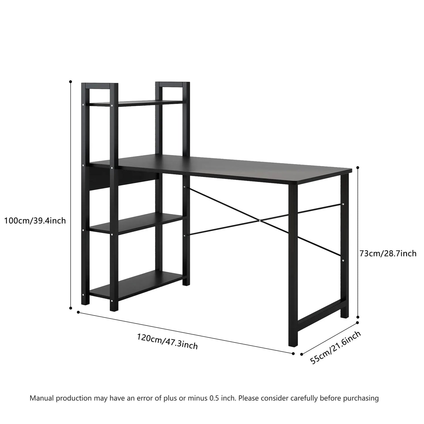 Computer desk with 4-shelf storage, black metal frame and wood top on Tampa Home & Garden Store