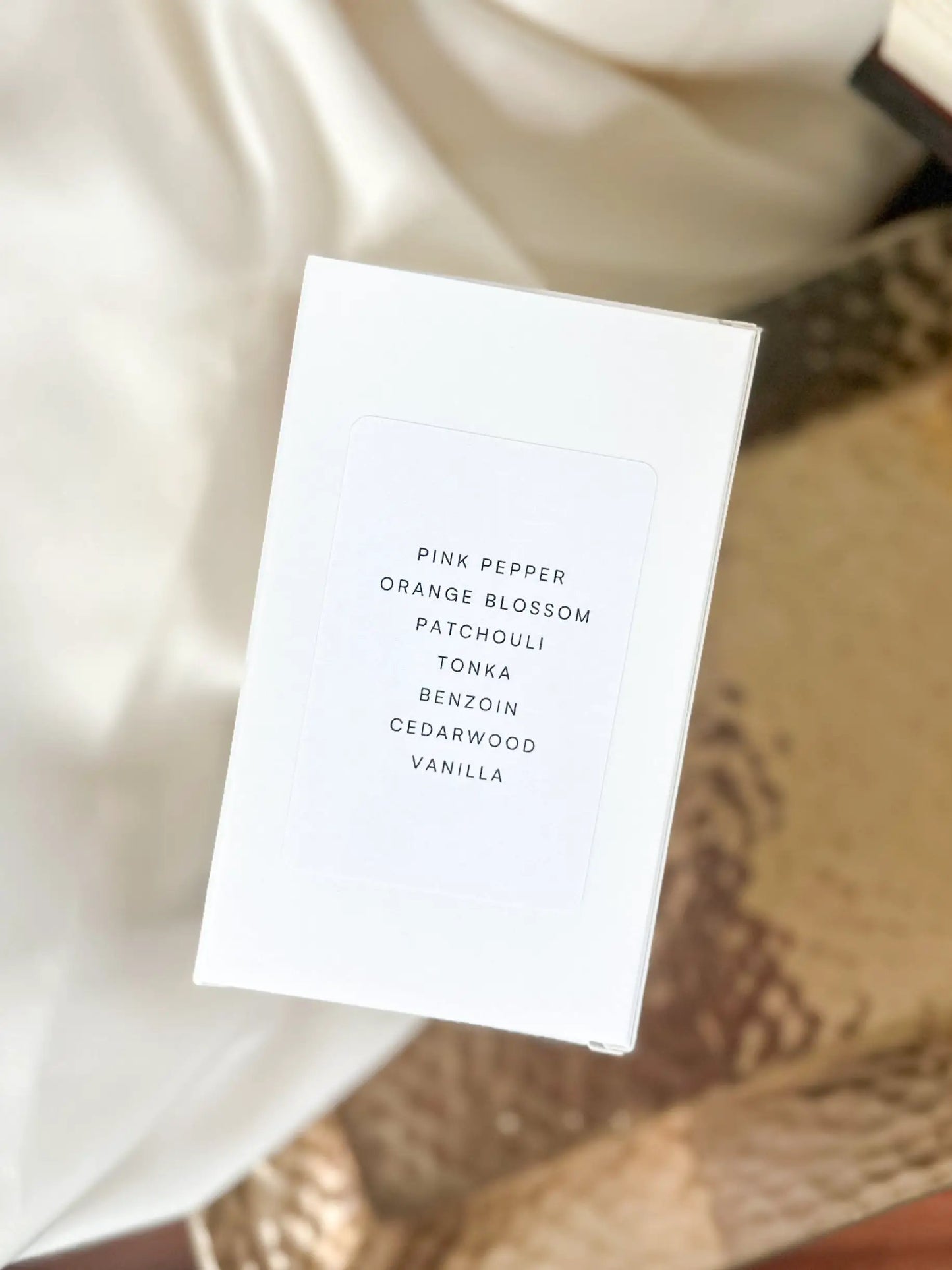 Librarian Eau de Parfum box in white packaging with minimalist label by In the Wick of Time on Tampa Home & Garden Store