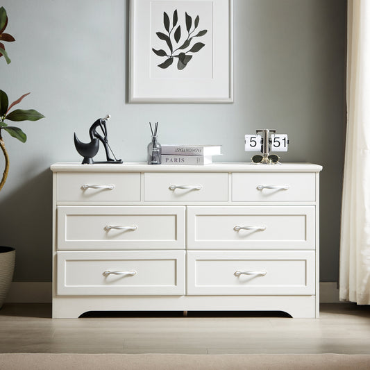 Modern 3 Drawer Bedroom Chest of Drawers with 7 Drawers Dresser Clothes Organizer -Metal Pulls White, 47.6โณL x 15.7โณW x 26.6โณH