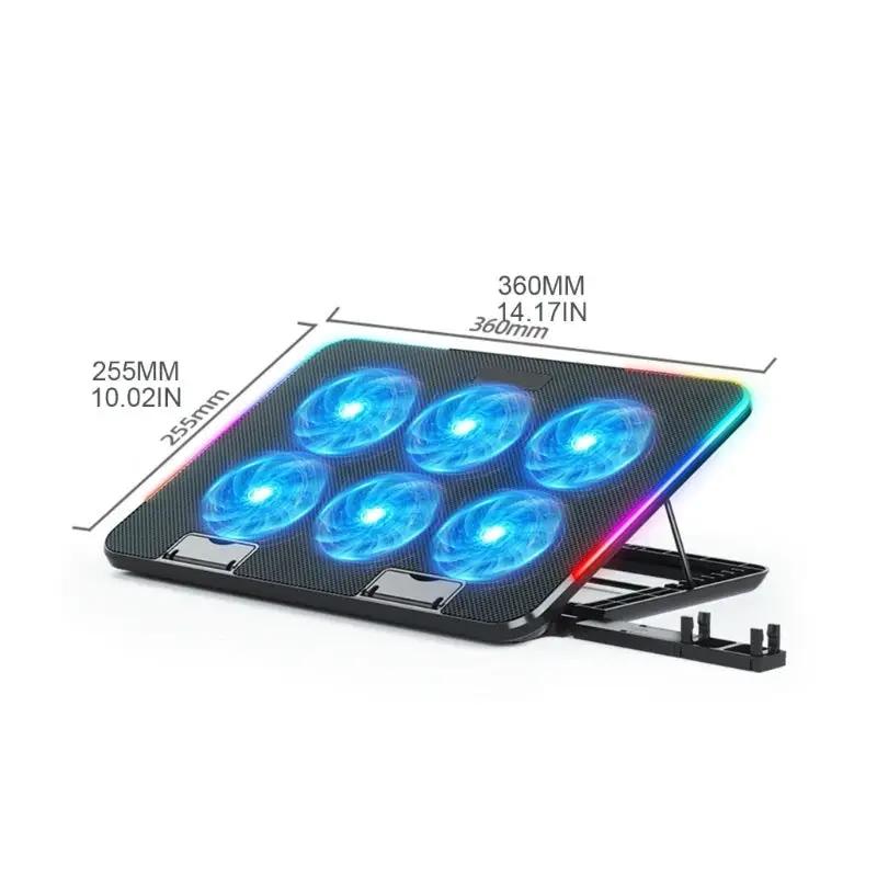 Nuevo soporte refrigerador para portátil, base refrigeradora para juegos, con 6 ventiladores LED, 2 puertos USB, soporte para teléfono, para portátiles de 15,6 pulgadas