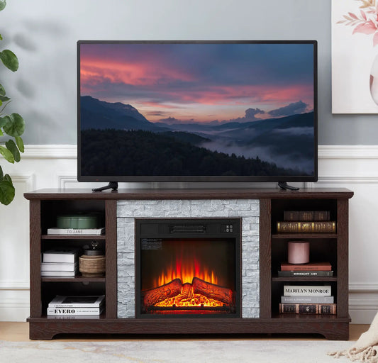 Cherry 18 Inch Fireplace TV Stand With Storage