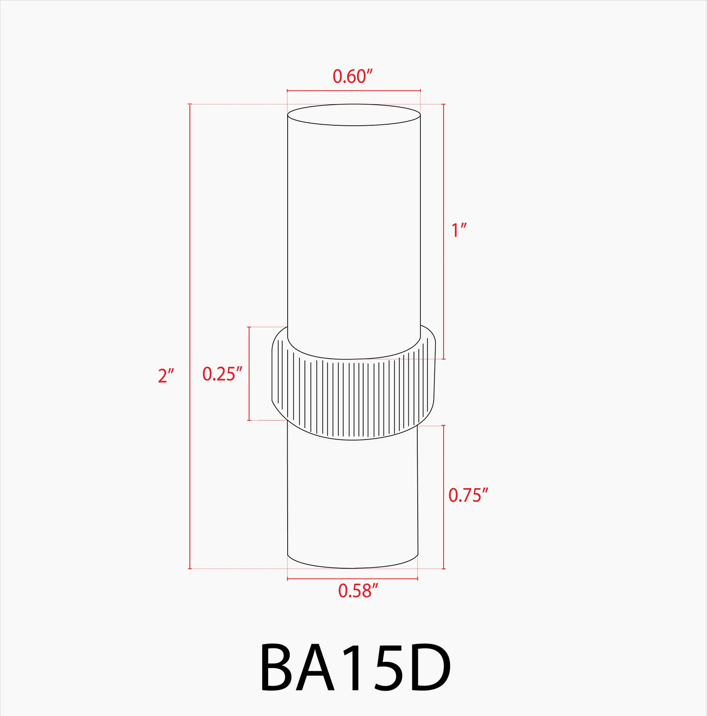 BA15D Bayonet LED bulb diagram with 12V base and dimensional lines on Tampa Home & Garden Store
