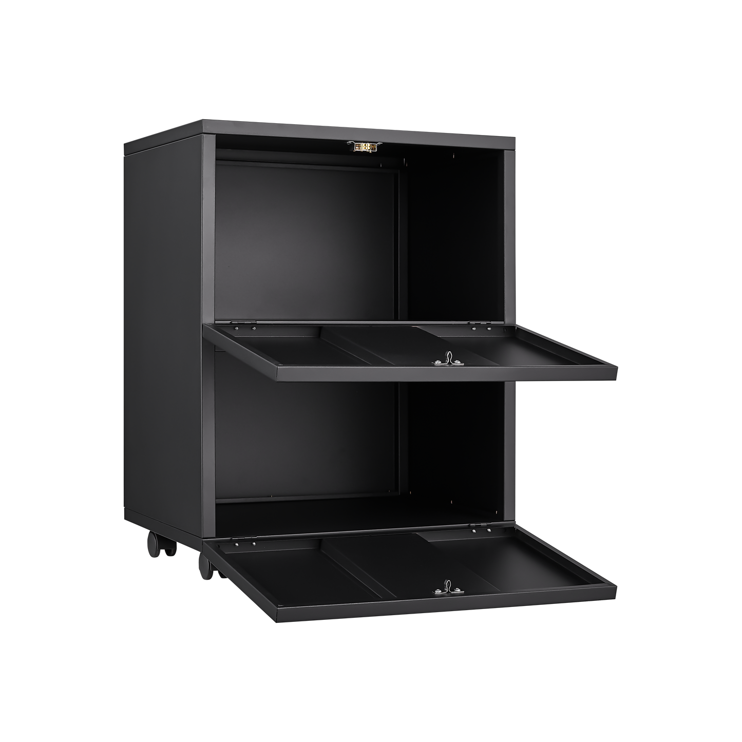 Office copier cabinet black steel 2-door with pullout tray and wheels on Tampa Home & Garden Store