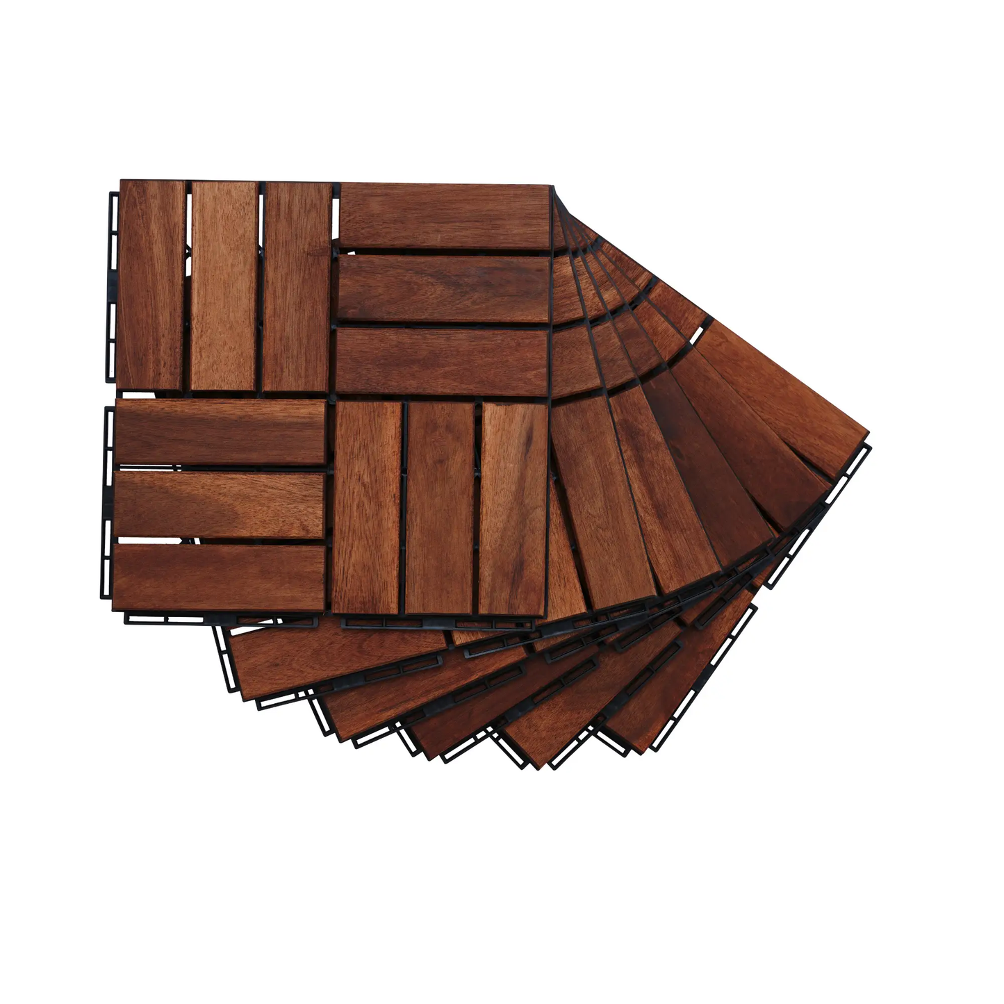 Dalles de terrasse emboîtables en acacia, motif quadrillé, 10 pièces de lames de plancher extérieur en bois dur d'acacia marron de 30,5 x 30,5 cm