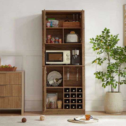76 Inch Rustic Oak Farmhouse Kitchen Cabinet wood brown wine & liquor storage on Tampa Home & Garden Store