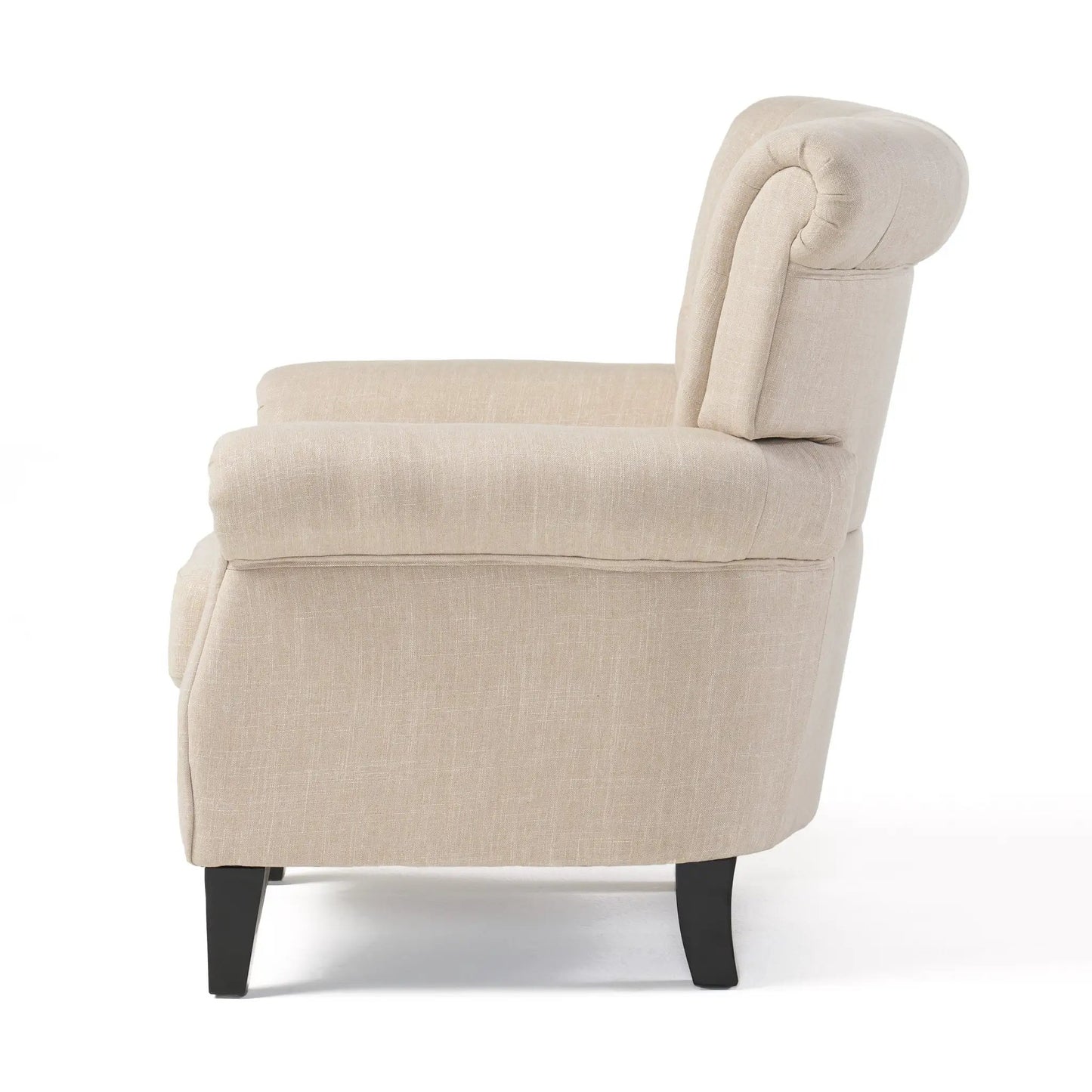 Springfield Tufted Chair light beige fabric with tufted back and dark wood legs on Tampa Home & Garden Store