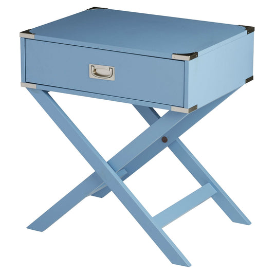 Mesa de noche de dormitorio moderna de 1 cajón con acabado azul