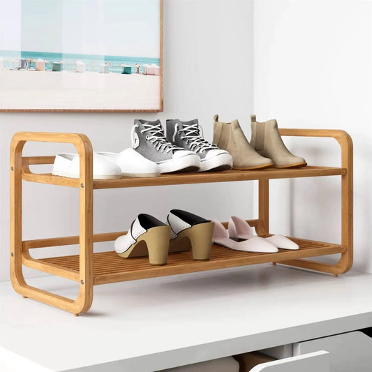 Bamboo Modern 2-Shelf Shoe Rack natural bamboo holds 8 pairs HomePacific on Tampa Home & Garden Store