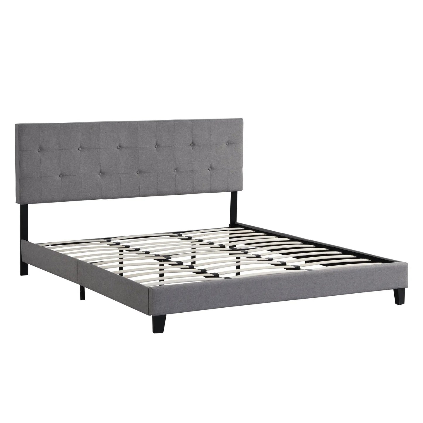 King Size Upholstered Platform Bed Headboard Gray