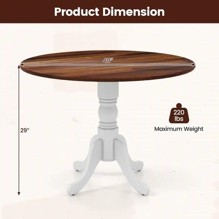 Solid Wood Round Dining Table 40 Inch with white legs, pedestal base, HomePacific, natural rubber on Tampa Home & Garden Store
