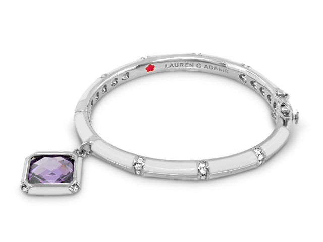 Girls Stackable Charm Bangle, silver bracelet with purple gemstone pendant and crystal accents on Tampa Home & Garden Store
