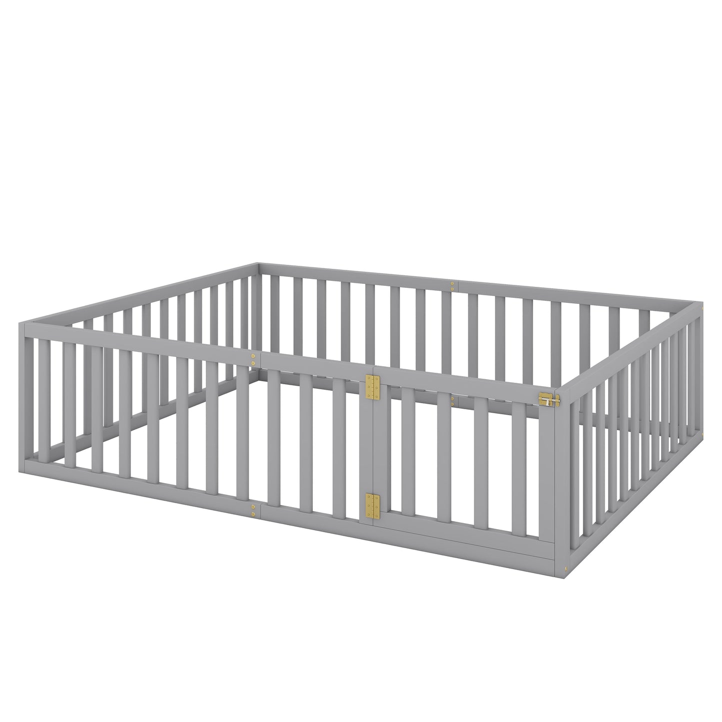 Estructura de cama Queen de madera con valla y puerta gris (OLD SKU:WF289663AAE)
