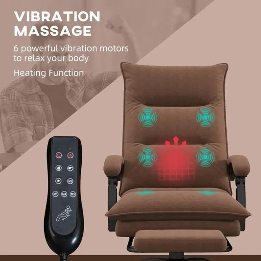 Double Padded Heated Massage Office Chair brown fabric with remote control and vibration on Tampa Home & Garden Store