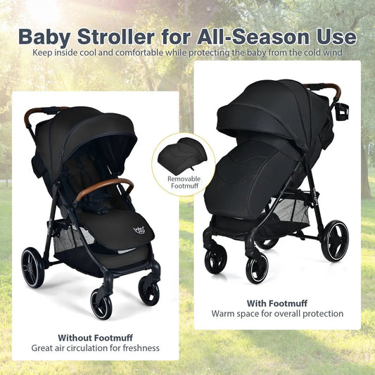 DirectDeals 5-Point Harness Lightweight Infant Stroller in black with removable footmuff on Tampa Home & Garden Store