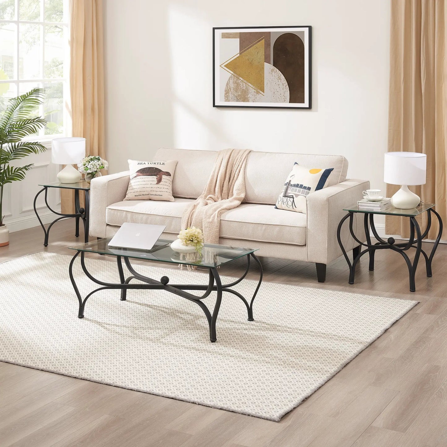 Tempered Glass Coffee Table Set With End Tables