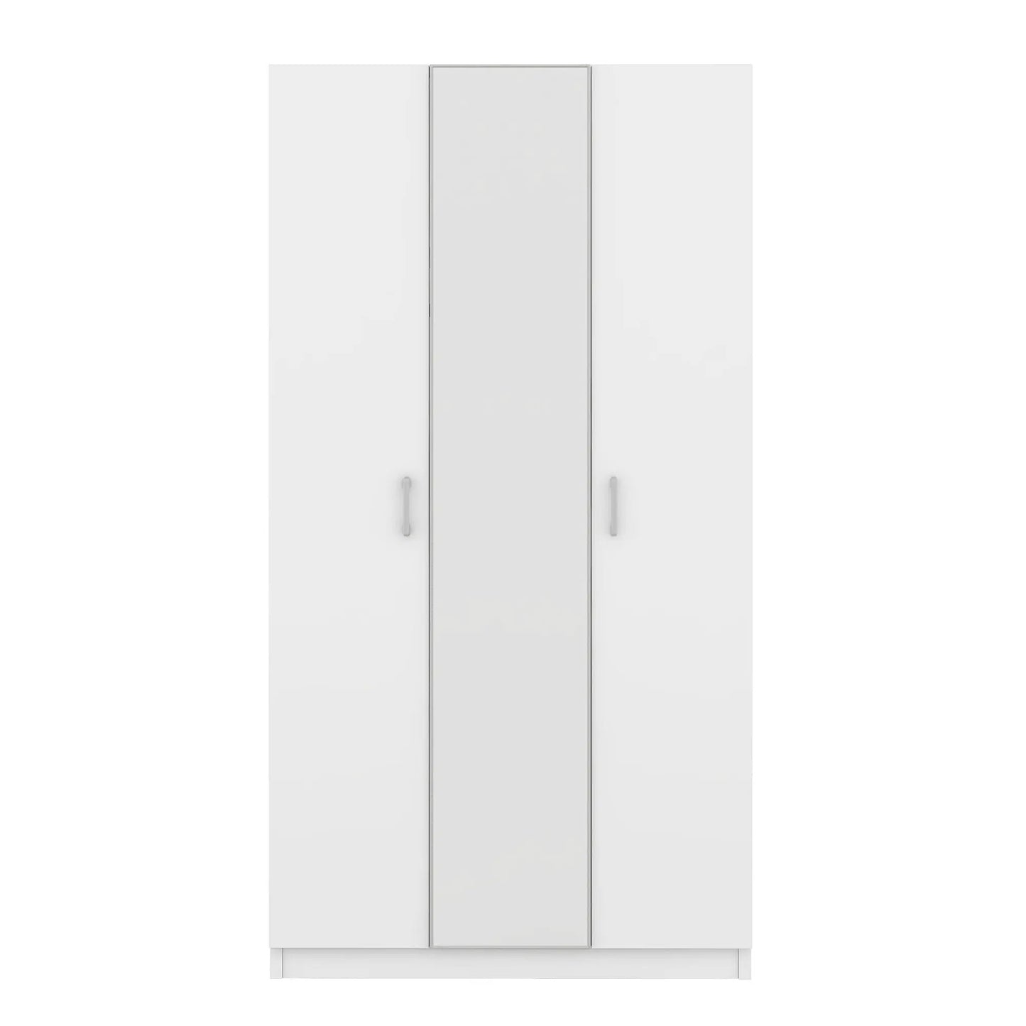 Armoire 3 portes avec miroir, penderie et 3 étagères fixes, blanc