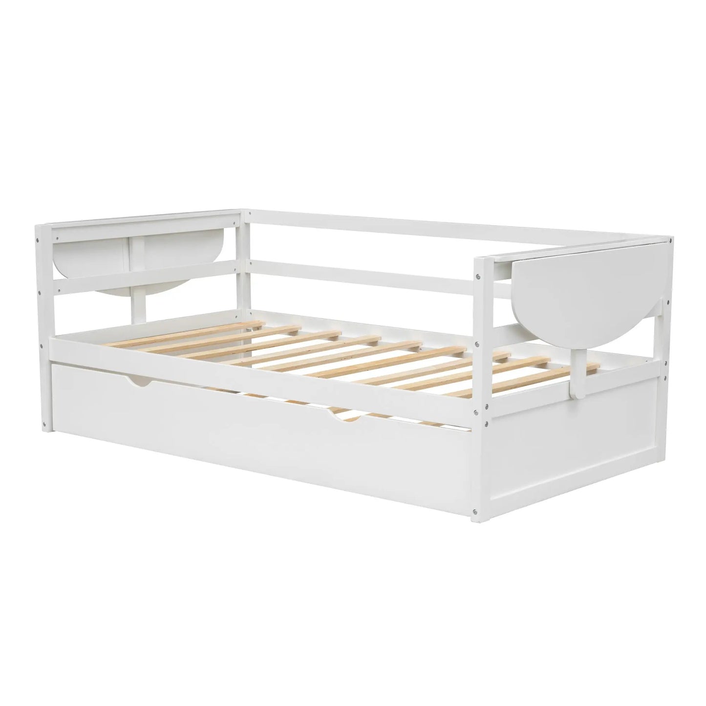 Daybed tamaño Twin con nido y estantes laterales plegables color Blanco
