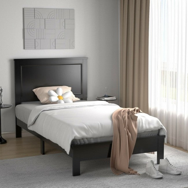 Base de cama de plataforma de madera de estilo moderno para dormitorio universitario, tamaño individual, color negro