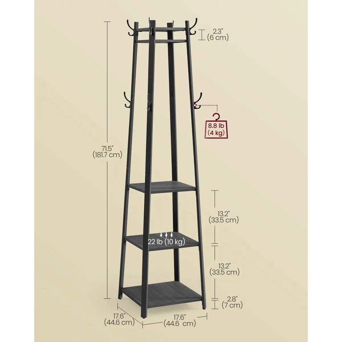 Modern Farmhouse Black Metal Coat Rack Entryway Hall Tree with Grey Wood Shelves - Tampa Home & Garden Store