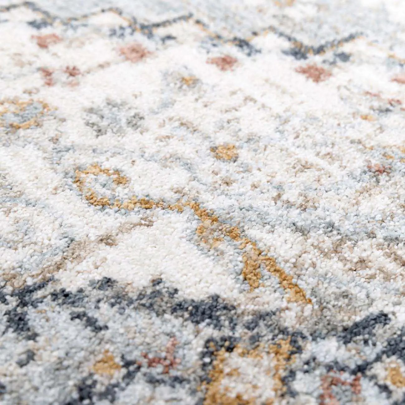 Kouta gray blue area rug woven polyester with textured pile and gold accents Boutique Rugs on Tampa Home & Garden Store