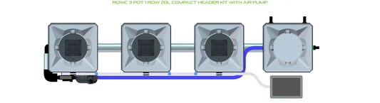 Alien RDWC 3 Pot 1 Row Kit with blue tubing and pump, four compact header units on Tampa Home & Garden Store
