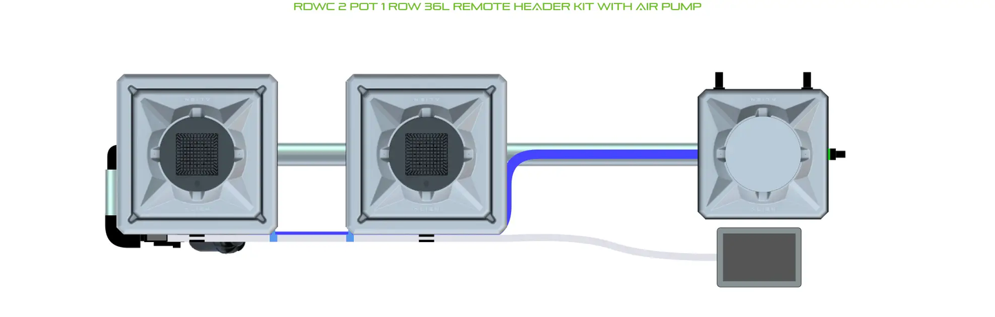Alien Hydroponics RDWC 2 Pot 1 Row recirculating grow kit with connected pots and remote header on Tampa Home & Garden Store