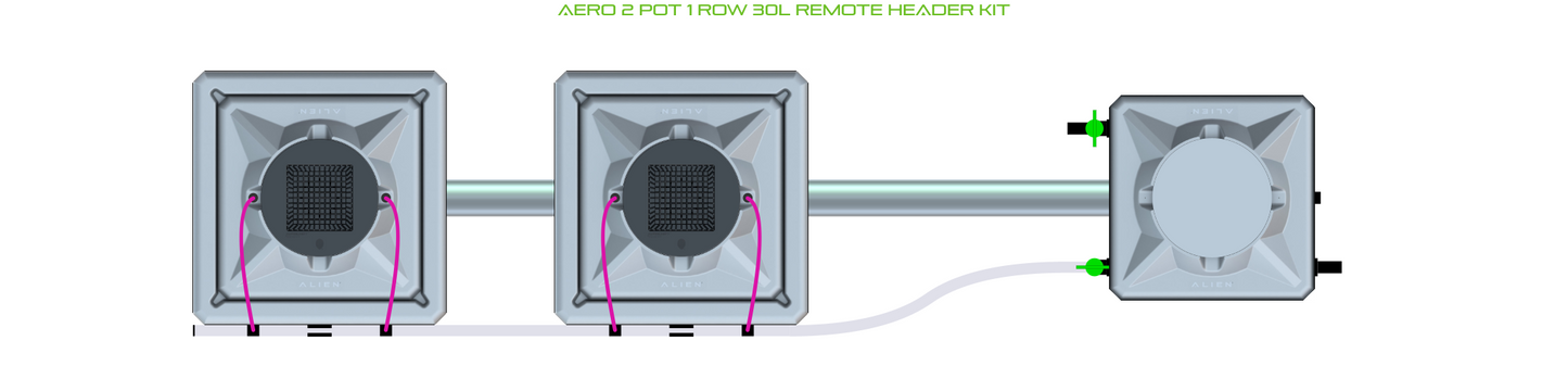 Alien Aero 2 Pot 1 Row Aeroponic Grow Kit with 2 pot units and remote header on Tampa Home & Garden Store