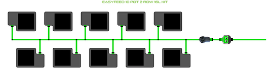 EasyFeed 10 Pot 2 Row Kit by Alien Hydroponics with green irrigation tubing and 10 pots on Tampa Home & Garden Store