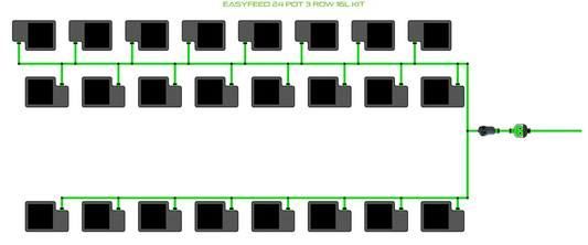 Alien EasyFeed 24 Pot 3 Row Kit for Indoor Grow with green irrigation lines on Tampa Home & Garden Store