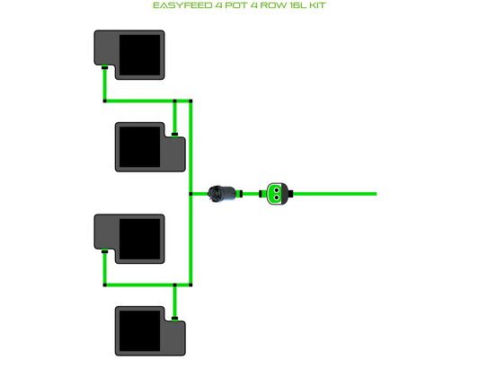 Alien EasyFeed 4 Pot 4 Row Kit schematic with green tubing and pump for hydroponics on Tampa Home & Garden Store