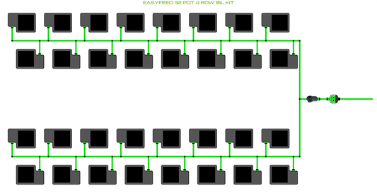 Alien Hydroponics EasyFeed 32 Pot 4 Row Grow Kit with green tubing and 32 pots on Tampa Home & Garden Store