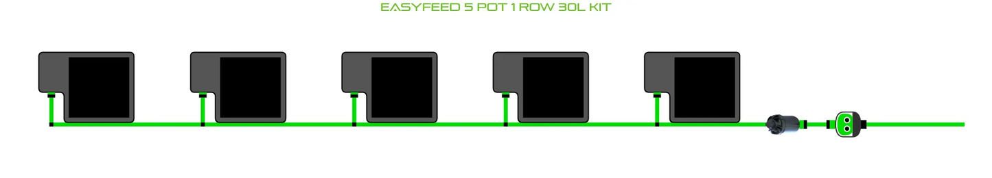 Alien EasyFeed 5 Pot 1 Row Kit Grow System with green irrigation tubing and five black pots on Tampa Home & Garden Store