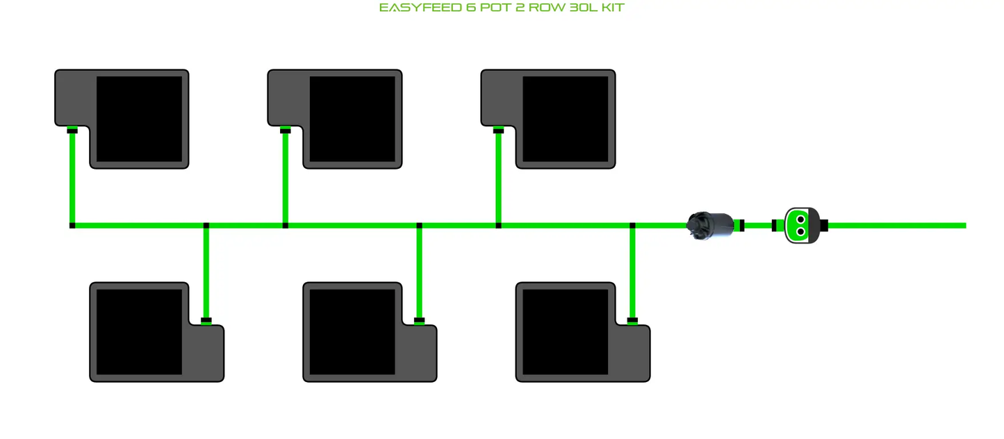 Alien EasyFeed 6 Pot 2 Row Kit Grow System six pots in two rows with green tubing on Tampa Home & Garden Store
