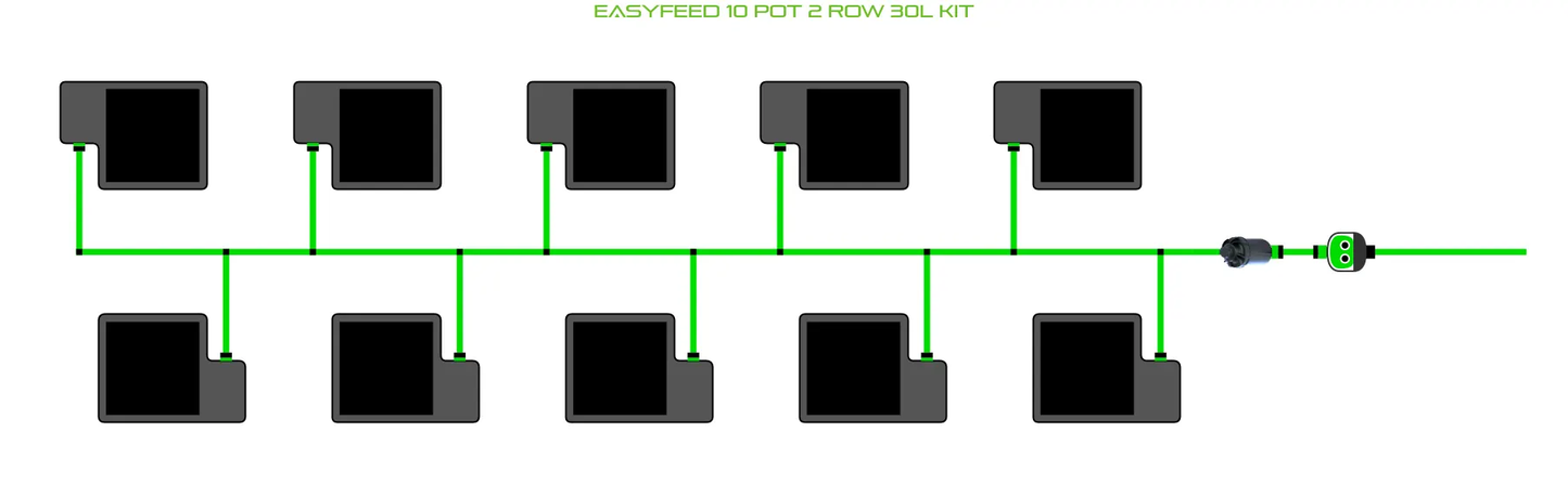 Alien EasyFeed 10 Pot 2 Row Grow Kit with 10 pots and green tubing on Tampa Home & Garden Store