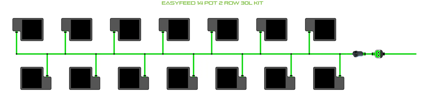 Alien EasyFeed 14-Pot 2-Row Hydroponic Kit with green irrigation tubing on Tampa Home & Garden Store