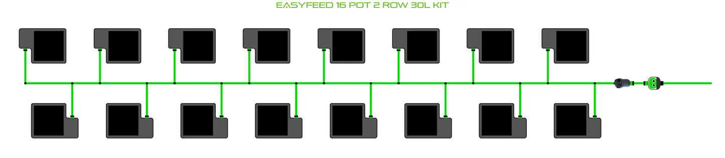 Alien EasyFeed Sixteen Pot Two Row Kit EasyFeed sprinkler with 16 pots and green tubing on Tampa Home & Garden Store