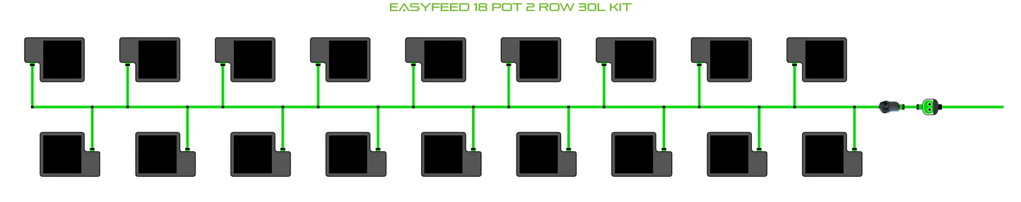 EasyFeed 18 Pot 2 Row Grow Kit by Alien Hydroponics with green tubing and 18 pots on Tampa Home & Garden Store