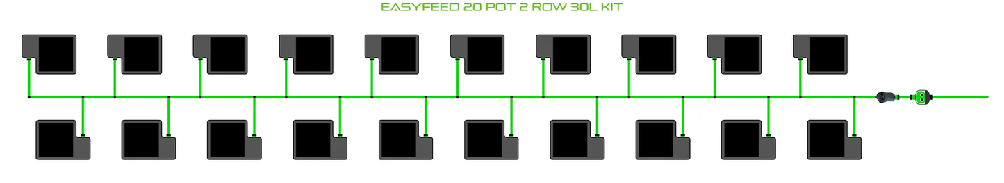 Alien Hydroponics EasyFeed 20 Pot 2 Row Kit with green lines and 20 black pots on Tampa Home & Garden Store