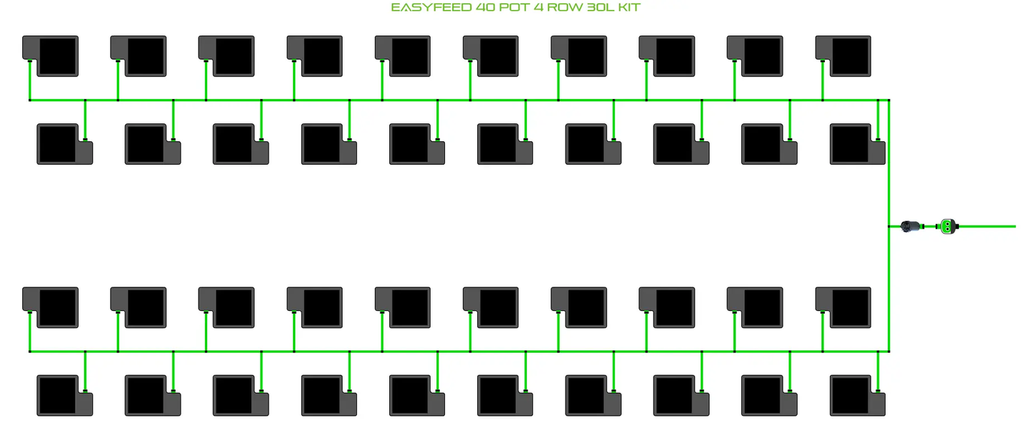 Alien EasyFeed 40 Pot 4 Row Grow Kit with green tubing and 40 pots by Alien Hydroponics on Tampa Home & Garden Store