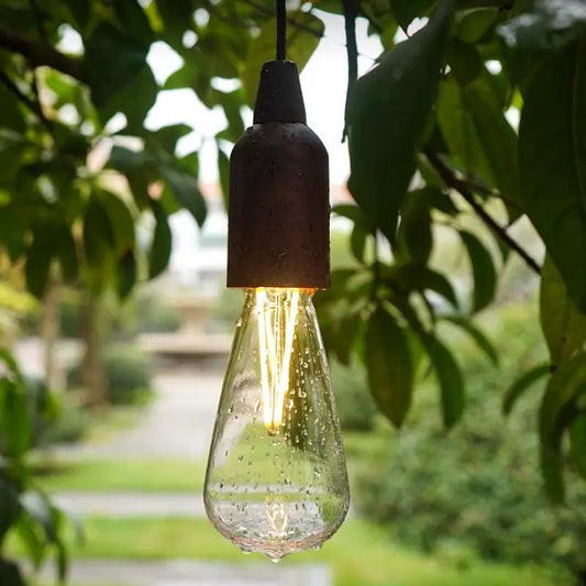 Outdoor Portable Led Camping Cable Lights with a clear teardrop bulb and brown socket on Tampa Home & Garden Store
