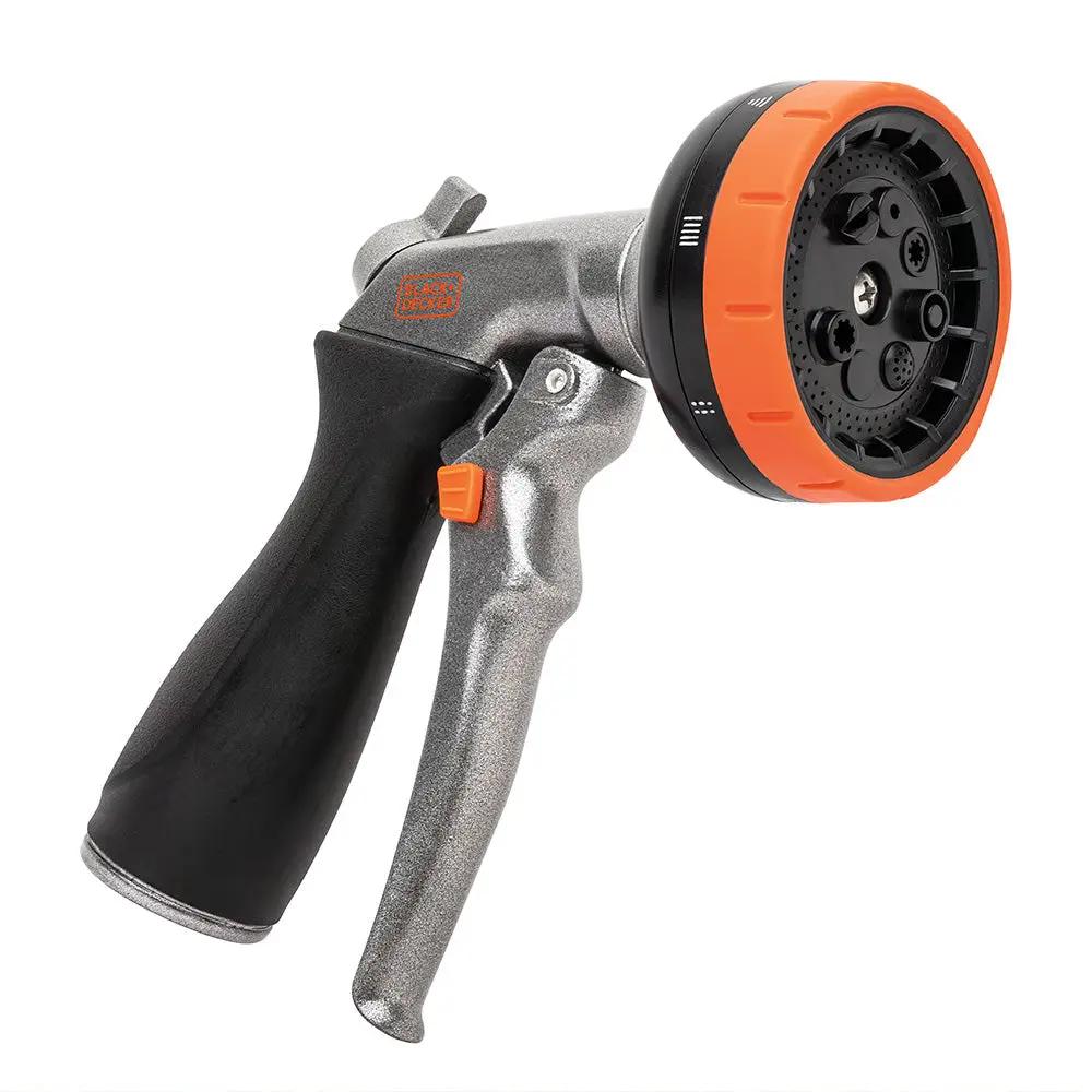Black Decker 8-Pattern Front Trigger Hose Nozzle with orange head and black grip on Tampa Home & Garden Store