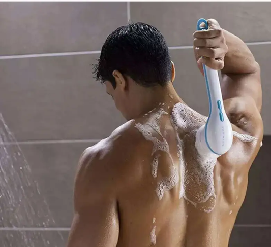 Electric Bath Brush With Handle for Back Scrub blue accents for back cleansing in shower on Tampa Home & Garden Store