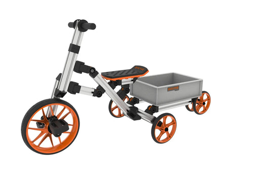 Buildable 20 In 1 Kids Go Kart Set with silver frame, orange wheels, and grey cargo tray on Tampa Home & Garden Store
