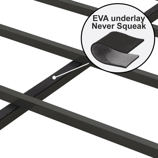 Grey metal full-size platform bed frame with cross supports on Tampa Home & Garden Store